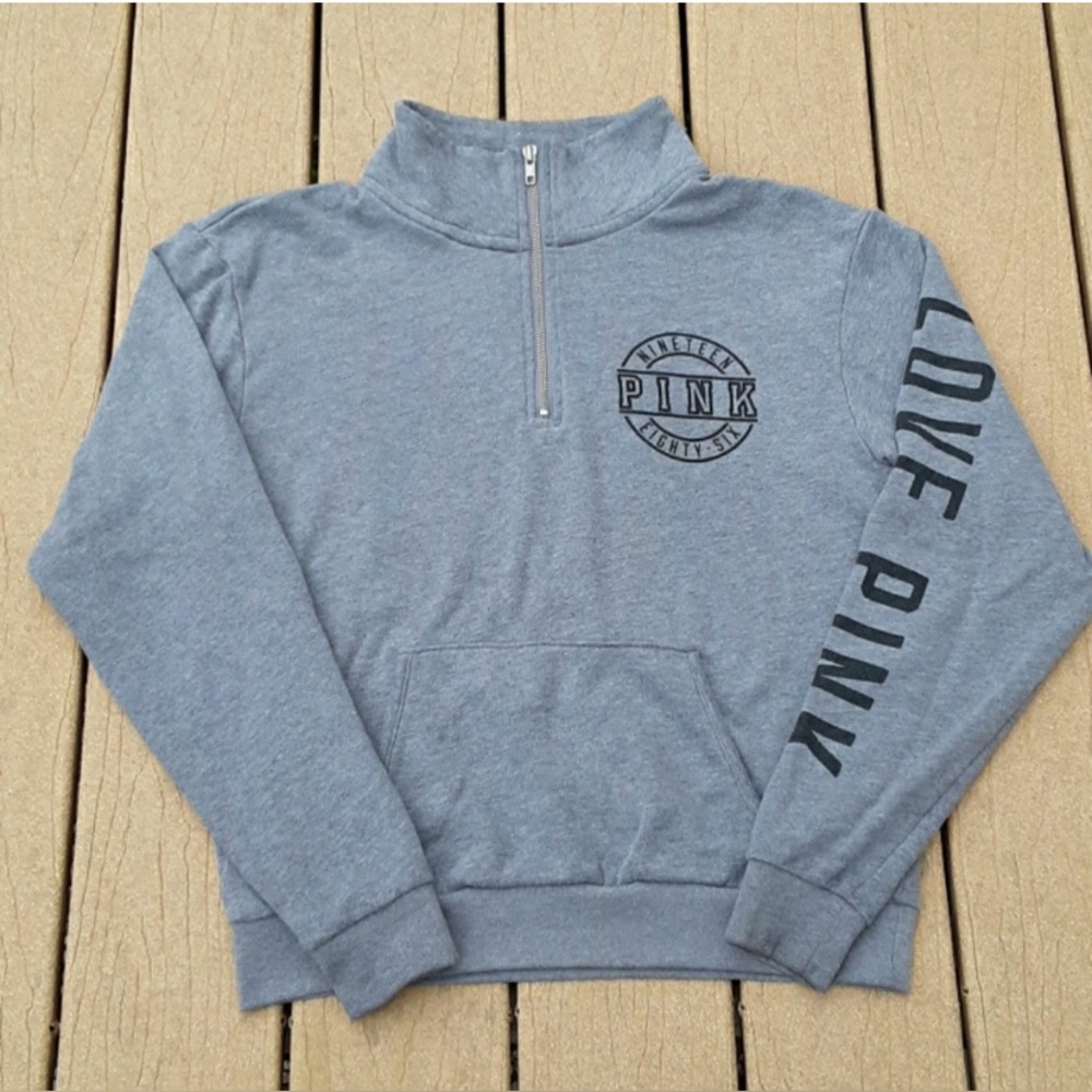 PINK Victoria's Secret Gray Long Sleeve Quarter Zip Sweatshirt Women Size Small
